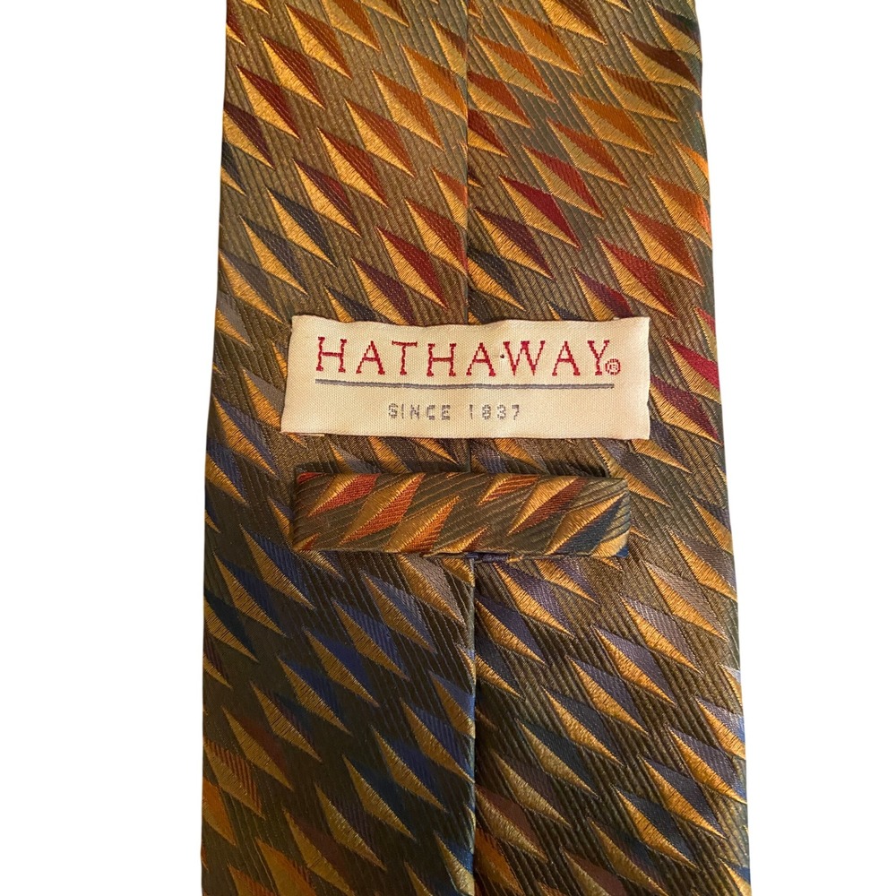 Hathaway Mens Silk Tie Geometric‎ Diamond Pattern Gold Olive Green Burgundy Blue